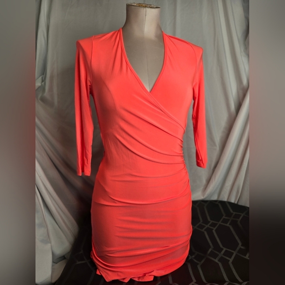 Elegant Coral Wrap Dress - Picture 1 of 3